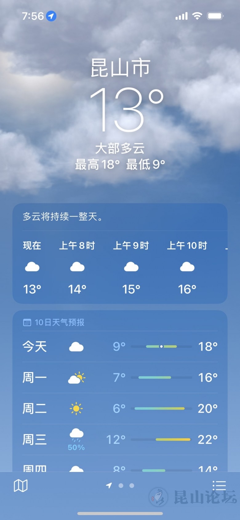 3月27日天气预报今天昆山最高气温18度阴到多云